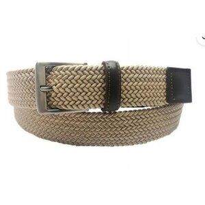 NWT Mens Tan Stretch Woven Belt Silver Buckle Size 3XL 50-52 Casual Flex